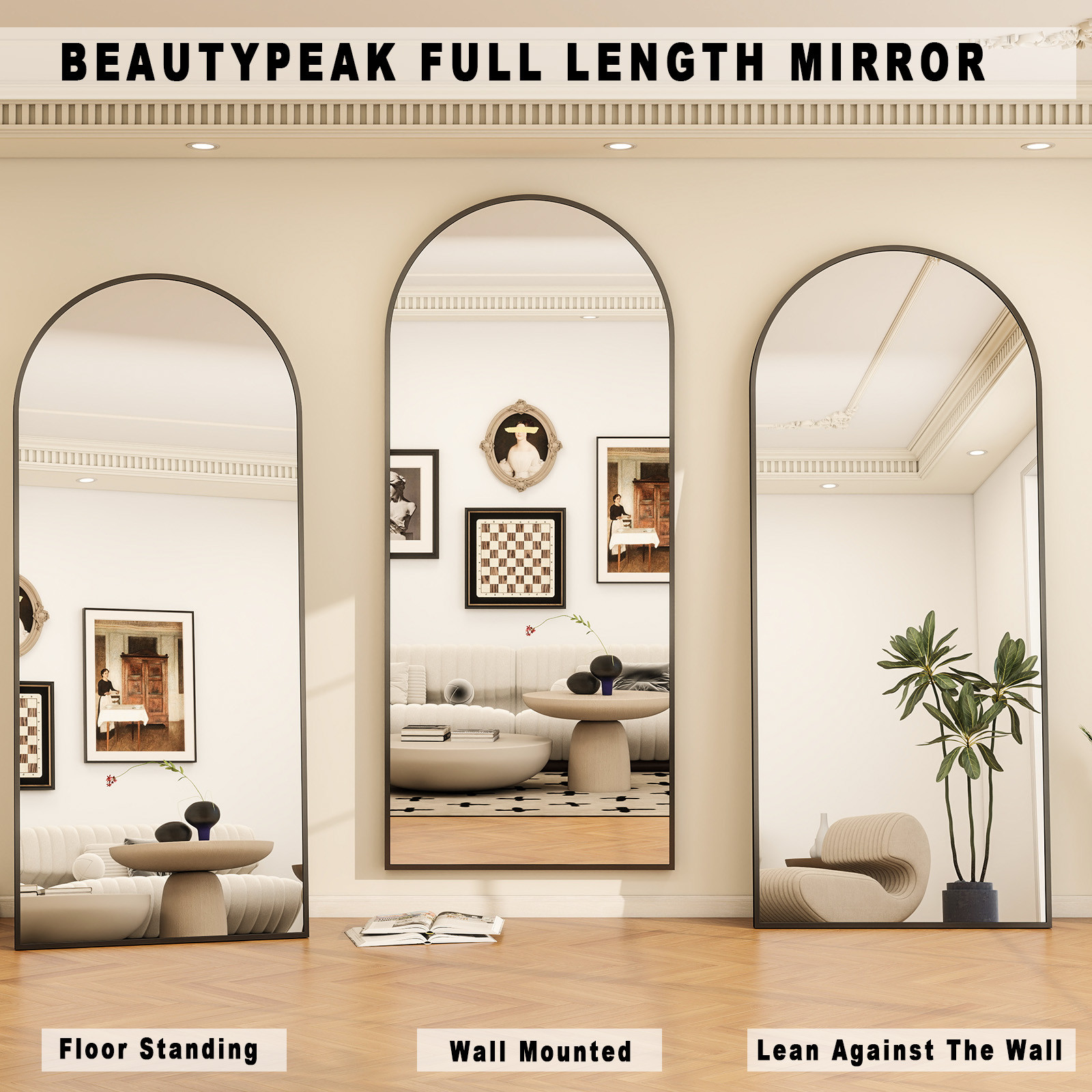 BEAUTYPEAK 71"x30" Full Length Mirror Oversized Arched Body Dressing Floor Mirrors for Standing L... | Walmart (US)