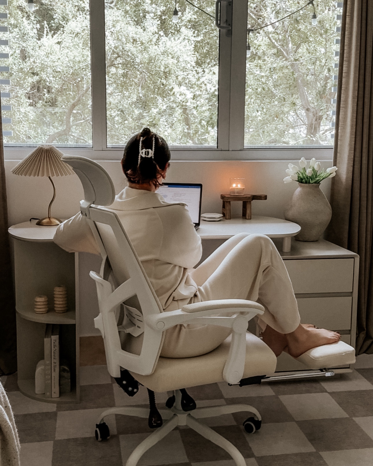 I love my new desk from Amazon! It’s minimal and elevated. I love the organic shape of it. The display shelves are so cute and the storage is great. I decorated it with all amazon finds also! The cute lamp is new and so dainty with lots of character. 🥹 The desk chair speaks for itself! The foot rest feature is so awesome.  

#LTKHome #LTKStyleTip