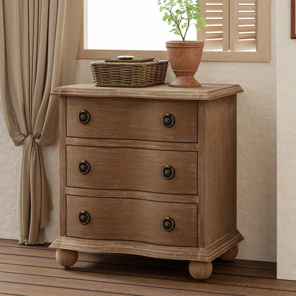 Farmhouse 3 Drawer Nightstand With Curved Front | Wayfair North America
