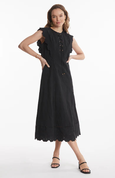 Robin Eyelet Midi Dress - Black | tyler boe