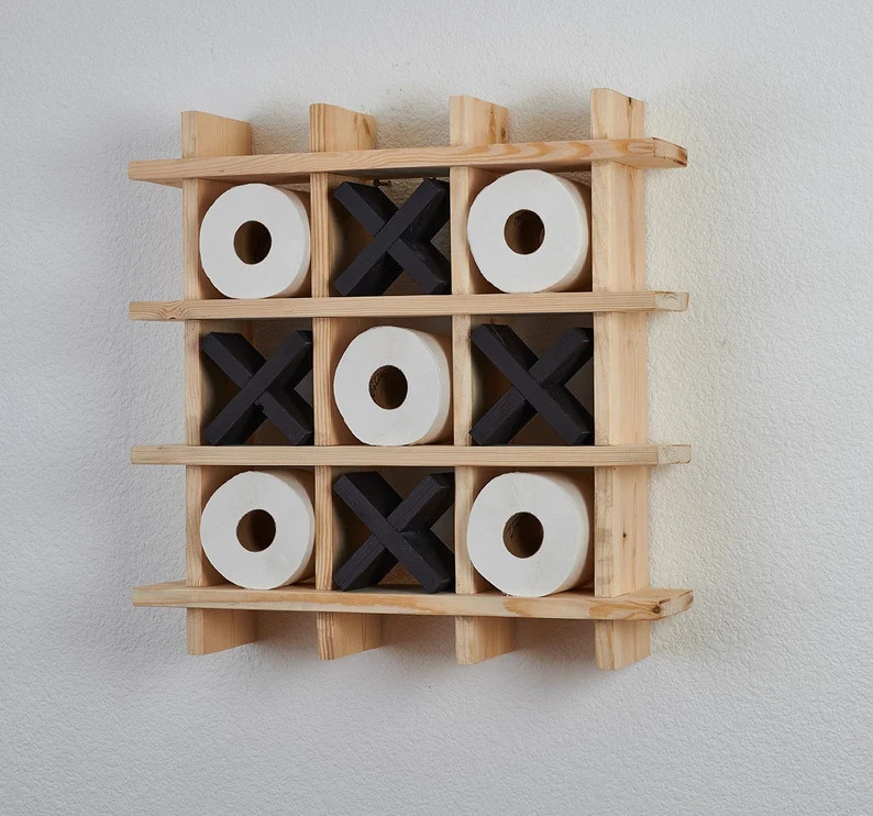 Large Toilet Paper Holder | Tic Tac Toe | Blue Pine | Toilet Paper Display | Bath Room Decor | Ba... | Etsy (US)
