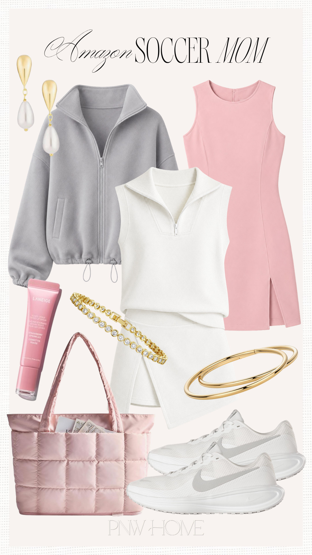 Amazon soccer mom favorites!

pink tennis dress, white matching set, tennis skirt, golf dress, golf skirt, atheleisure, gray pullover, grey pullover, pearl earrings, tennis bracelet, bangle bracelet, pink puffer bag, puffer tote, lip gloss, lip balm, sneaker, running shoes, trainers, tennis shoes, sports mom, sporty mom looks, soccer mom outfit, mom look, mom outfit, mom fashion, mom style 

 #LTKgrwm #LTKootd #LTKmomlife
