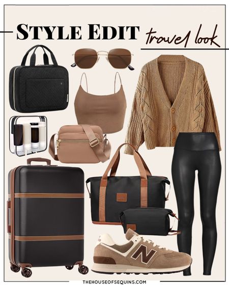 Shop this Amazon Fashion travel outfit! Spanx dupe faux leather leggings look for less, New Balance 574 sneakers, cropped cardigan, Free People Brami Tank dupe, travel essentials. 

#LTKtravel #LTKSeasonal #LTKstyletip