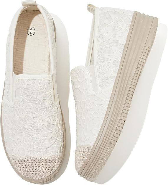 Shupua Womens Espadrilles Slip on Shoes Stylish Lace Casual Loafers Lightweight Platform Sneakers... | Amazon (US)