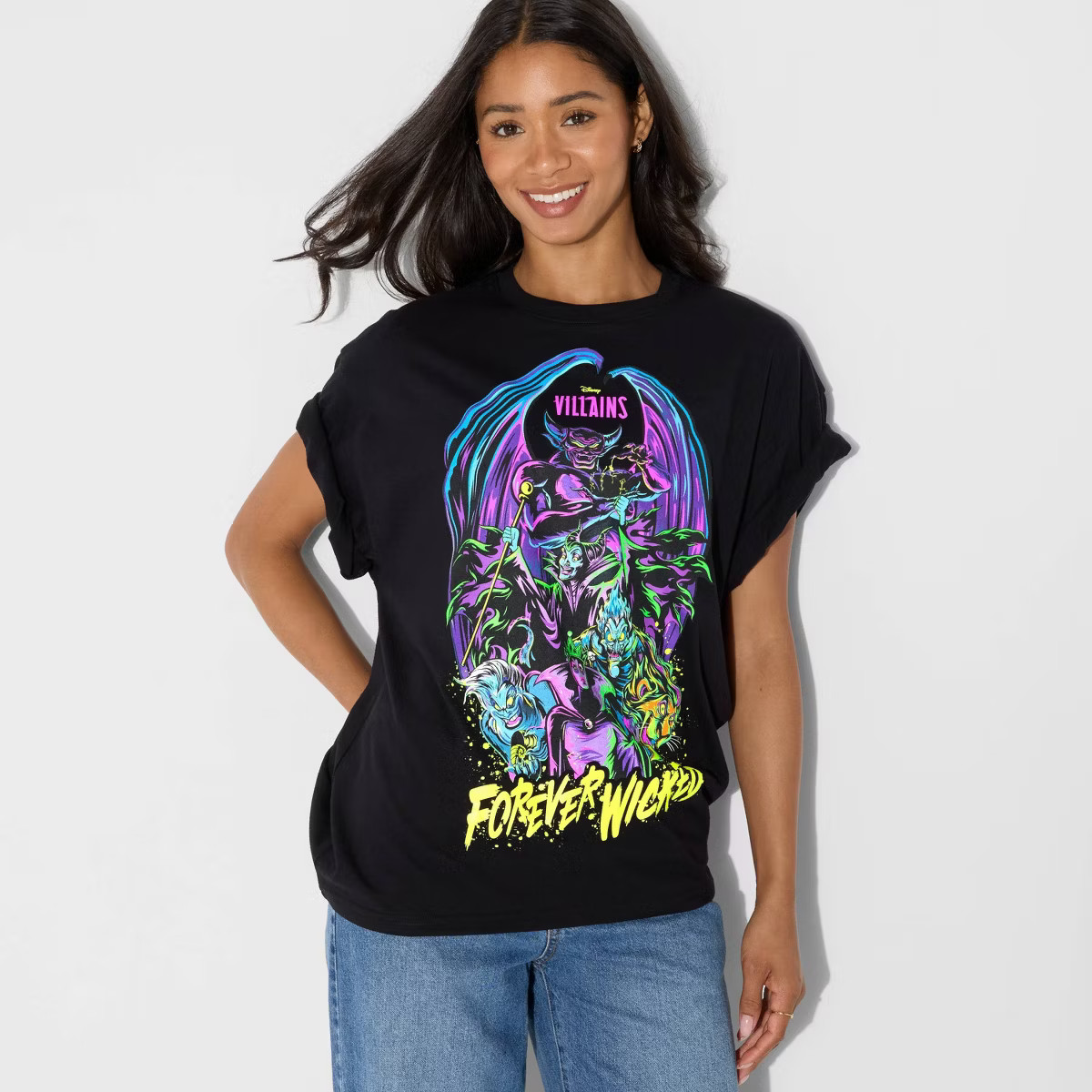 Women's Disney Villains Oversized Short Sleeve Graphic T-Shirt - Black | Target