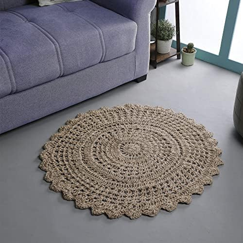 Jute Crochet Hand Woven Rug- 3' Round Natural, Anti-Slip Handmade Accent Rugs for Kitchen Living Roo | Amazon (US)