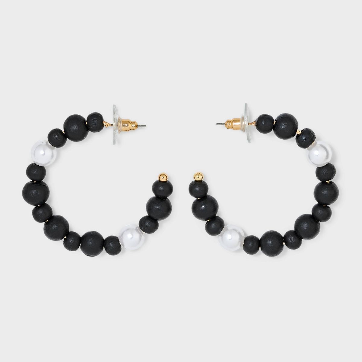 Mother of Pearl and Wood Hoop Earrings - A New Day™ Black/Gold | Target
