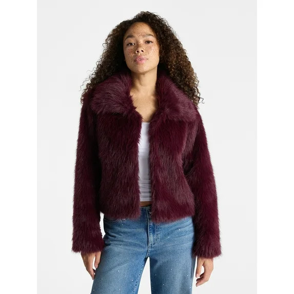 No Boundaries Faux Fur Coat, Women's and Plus | Walmart (US)
