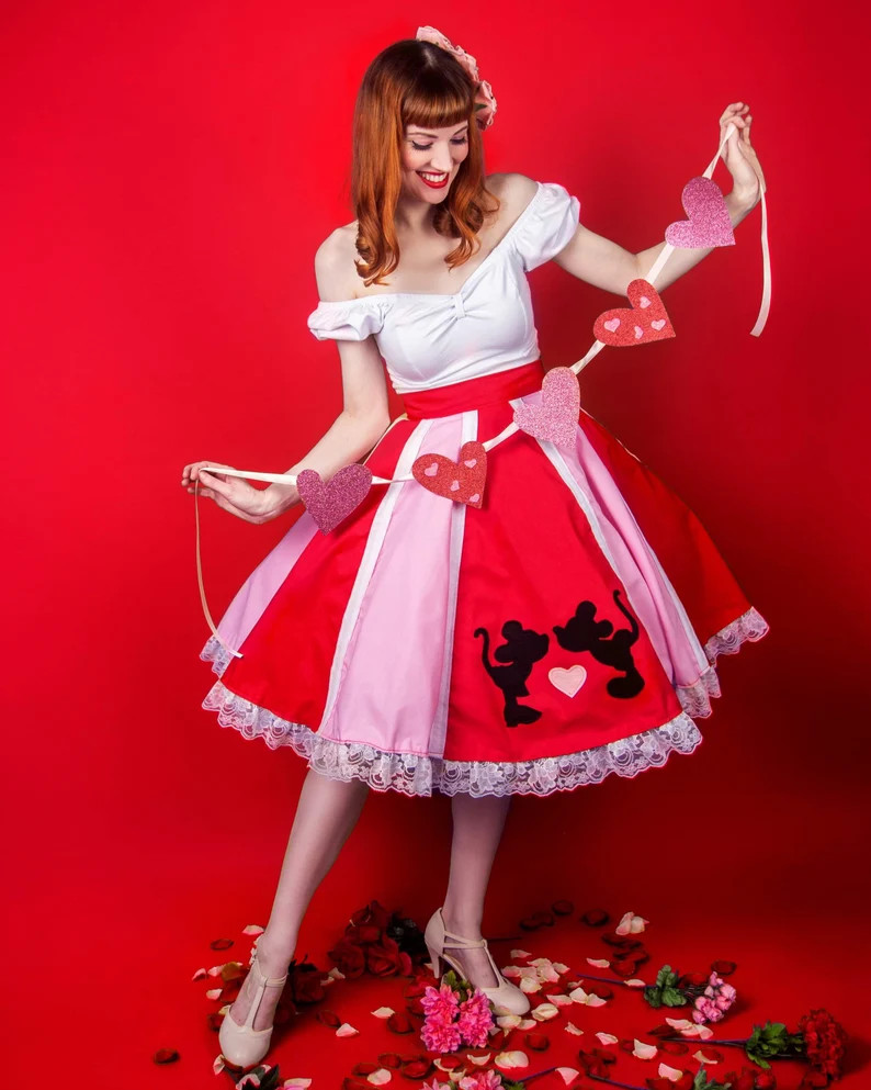 Mouse Kisses Pink Panel Skirt / Disney Skirt / Mickey Mouse / Minnie Mouse / Valentine’s Day | Etsy (US)