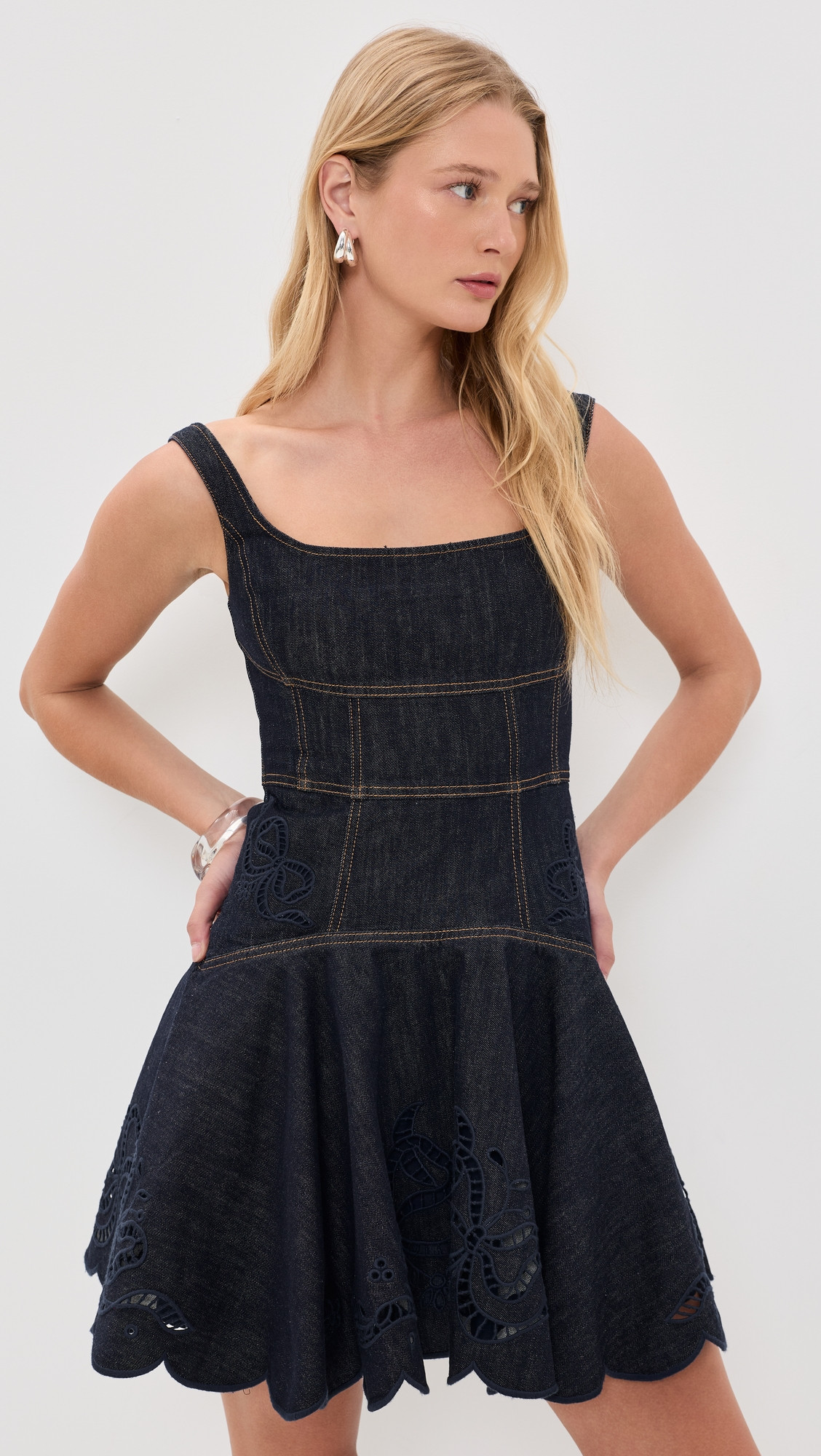 Self Portrait Indigo Denim Bow Embroidered Mini Dress Blue 10 | Shopbop