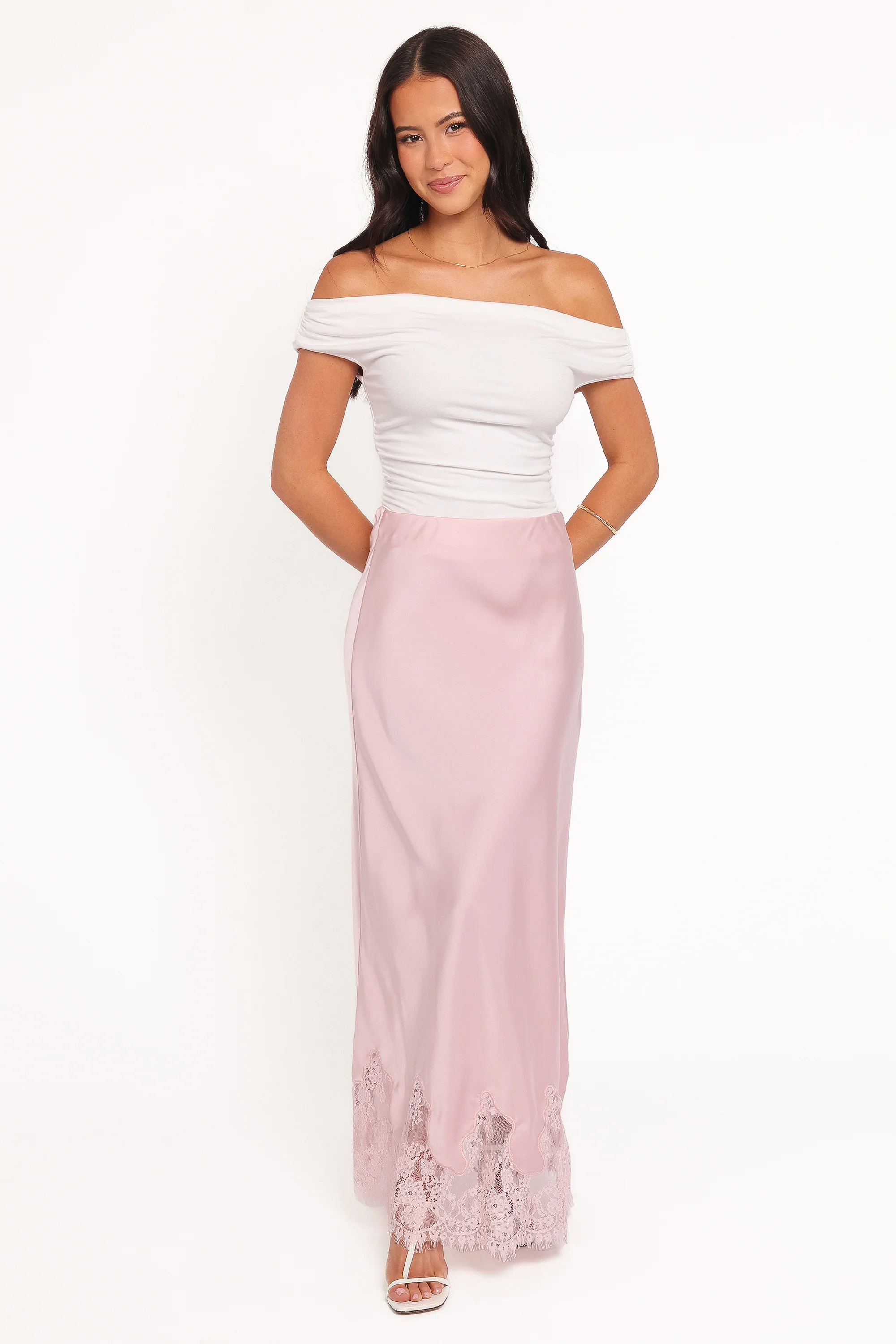 Alira Lace Trim Midi Skirt - Pale Pink | Petal & Pup (AU)