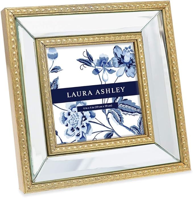 Laura Ashley 4x4 Gold Mirror Bead Picture Frame, Classic Mirrored Frame with Beaded Border, Wall-... | Amazon (US)