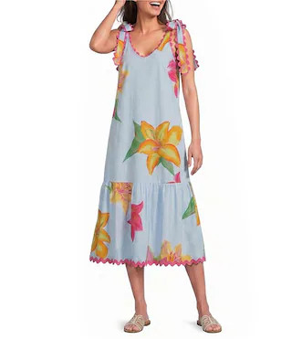J.Marie Kiera Ric Rac Tie Strap Midi Dress | Dillard's | Dillard's