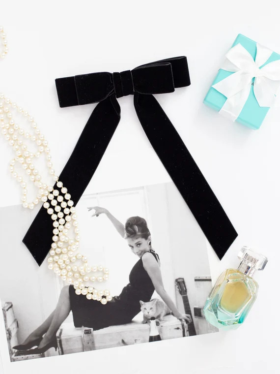 Velvet Hair Bow Long Tail | Ladies Velvet Bow French Barrette | Grace & Grandeur Judy Bow Black | Etsy (US)