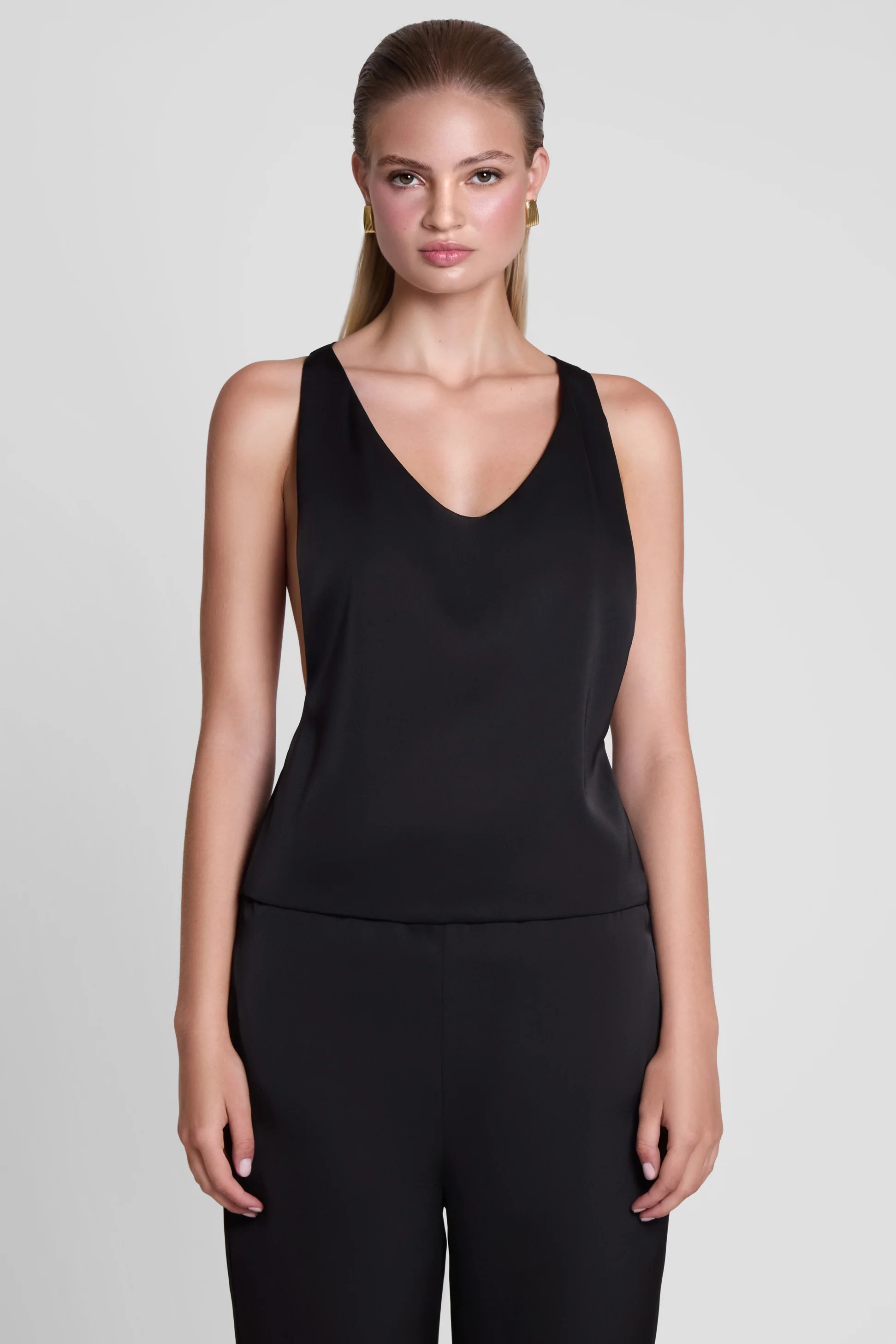 Suri Satin Racerback Top - Black | LEAU (US)