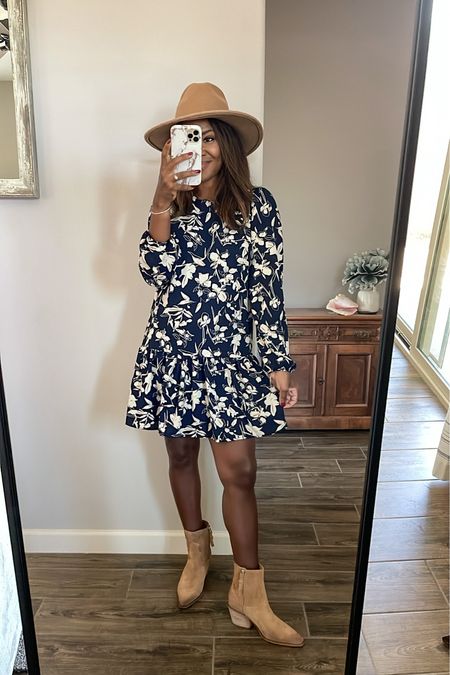 NSALE Picks! I adore this blue floral dress for Fall! It’s long sleeved but a lightweight material. Wearing a small 

Booties TTS also on sale 

#LTKsalealert #LTKstyletip #LTKxNSale