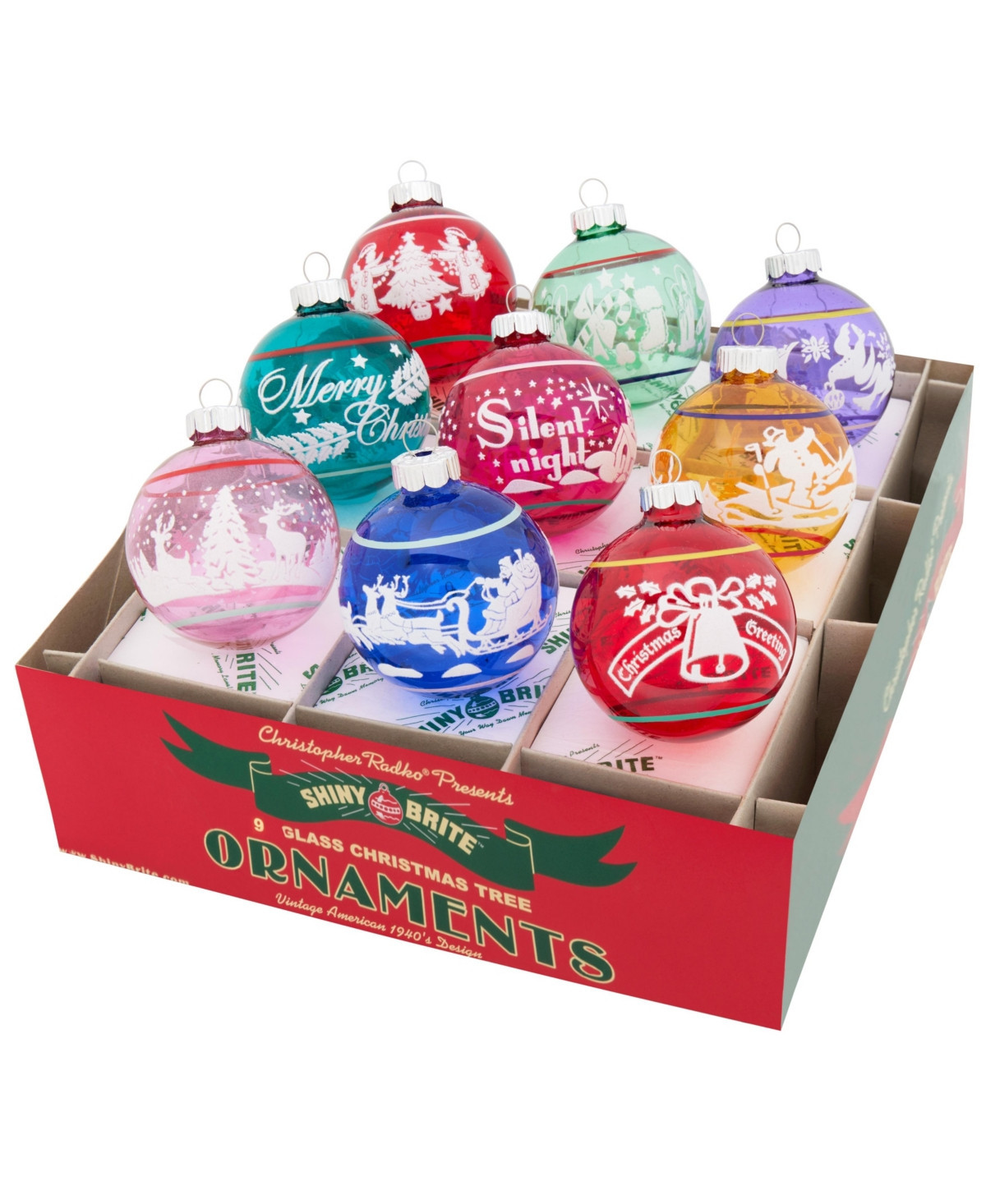 Shiny Brite Vivid Vintage Signature Flocked Rounds, Set of 9 - Vivid vintage | Macy's