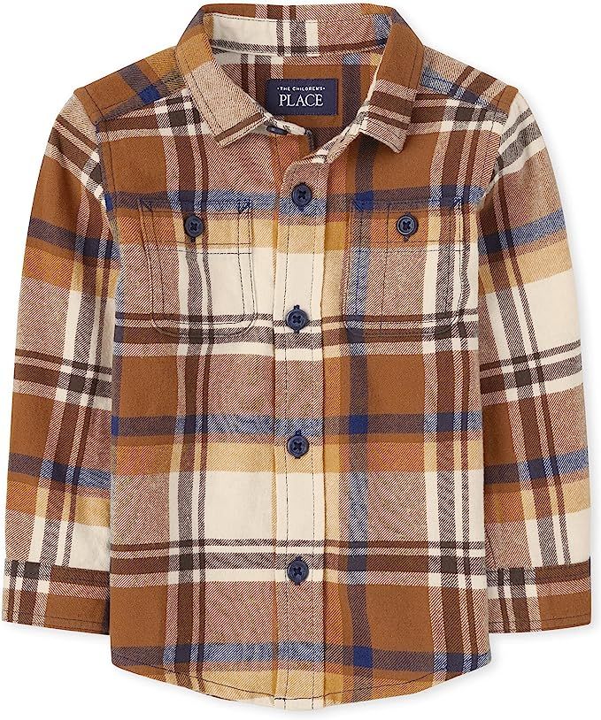 Amazon.com: The Children's Place Baby Toddler Boys Long Sleeve Buffalo Flannel Button Down Shirt,... | Amazon (US)