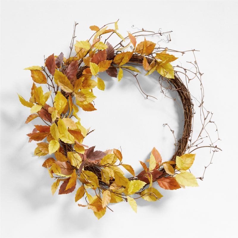 Asymmetrical Faux Aspen Leaf Wreath + Reviews | Crate & Barrel | Crate & Barrel
