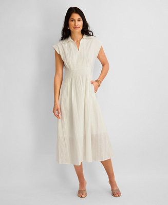 Women's Textured Stripe Midi Collared Shirt Dress | Macy's