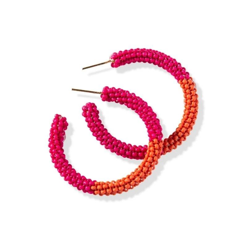 Cammy Color Block Beaded Hoop Earrings Hot Pink + Coral | INK+ALLOY