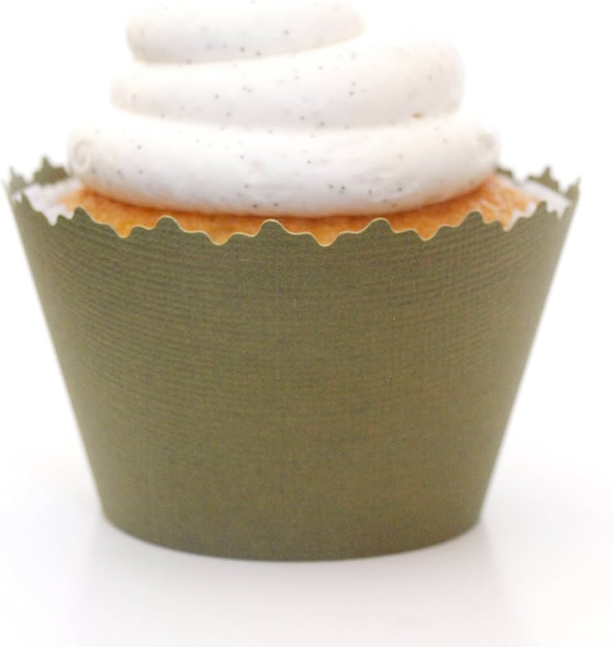 Olive Green Solid Color Textured Cupcake Wrapper - Set of 12 | Amazon (US)