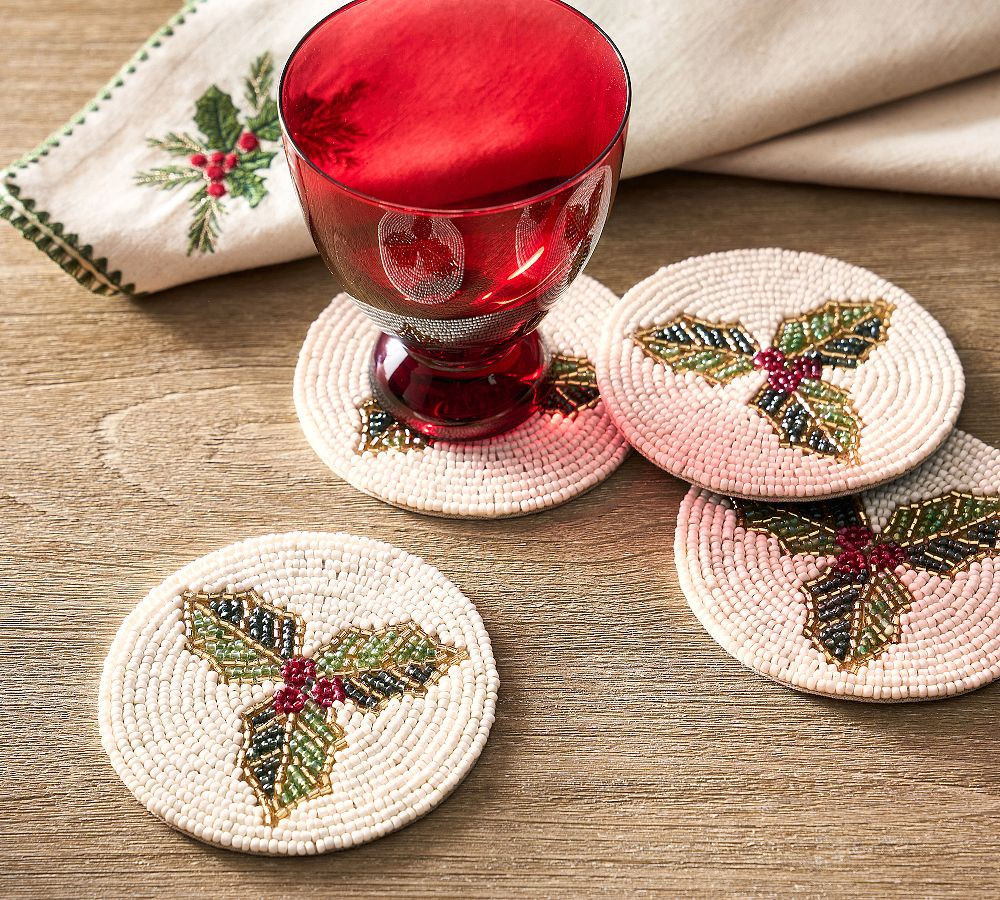 Holly Icon Beaded Coasters - Set of 4 | Pottery Barn (US)