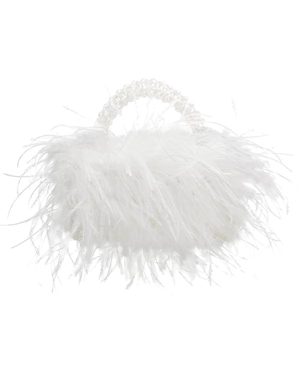 Miuco Real Natural Ostrich Feather Beaded Handbags For Women Handmade Evening Bags Clutch Purse | Amazon (US)