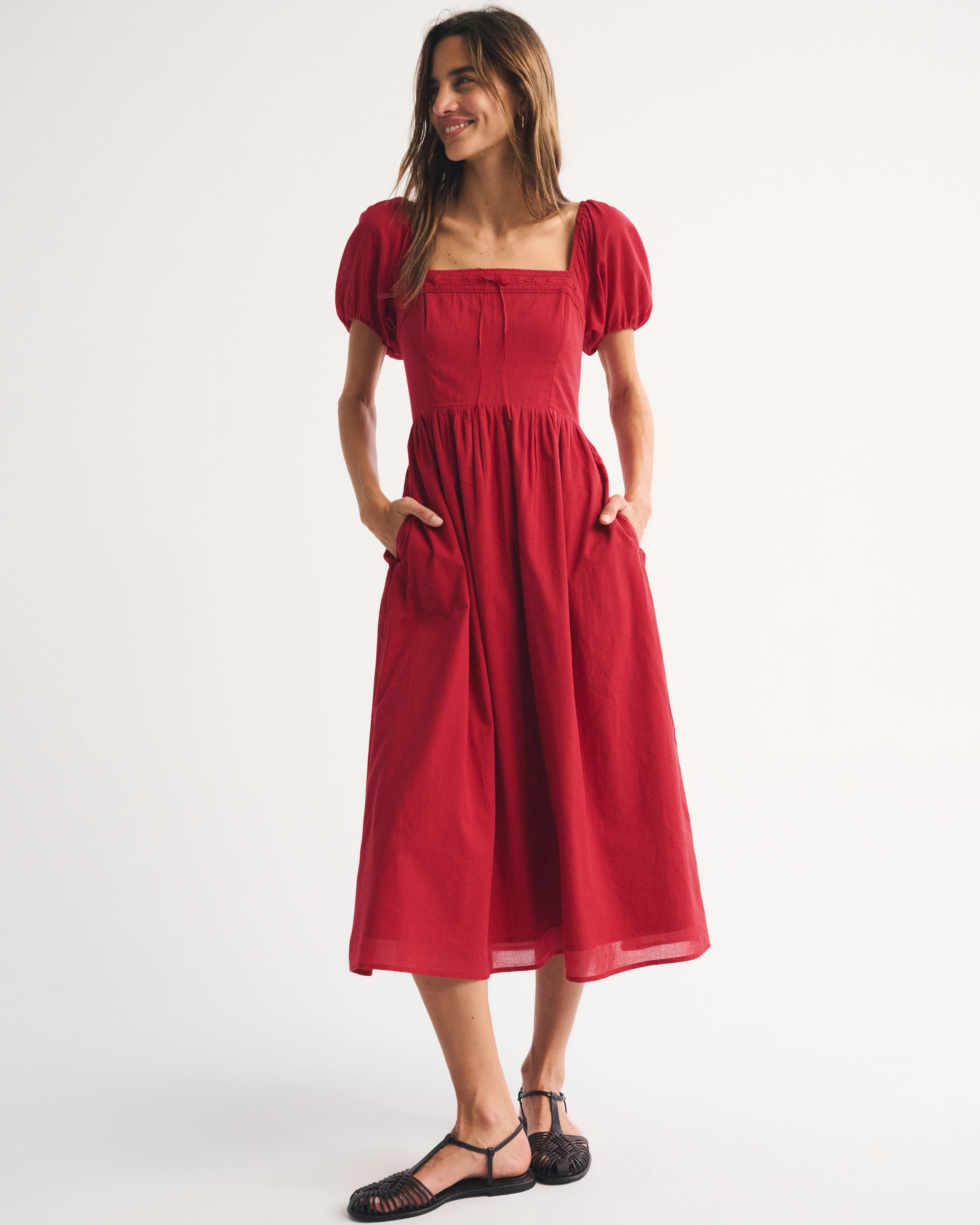 A&F Emerson Puff Sleeve Midi Dress | Abercrombie & Fitch (US)