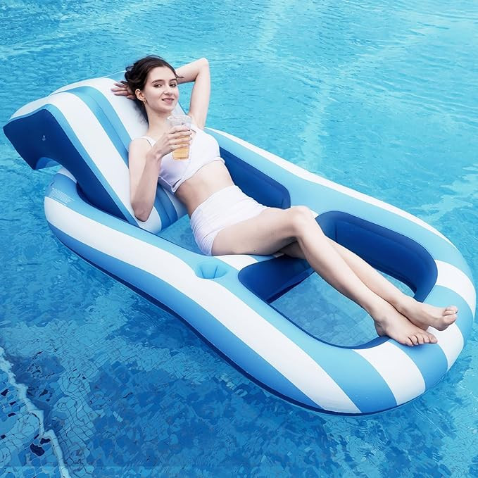 SKBANRU Pool Floats Adult Size, Inflatable Rafts Pool Lounger with Headrest & Cup Holder, Large P... | Amazon (US)