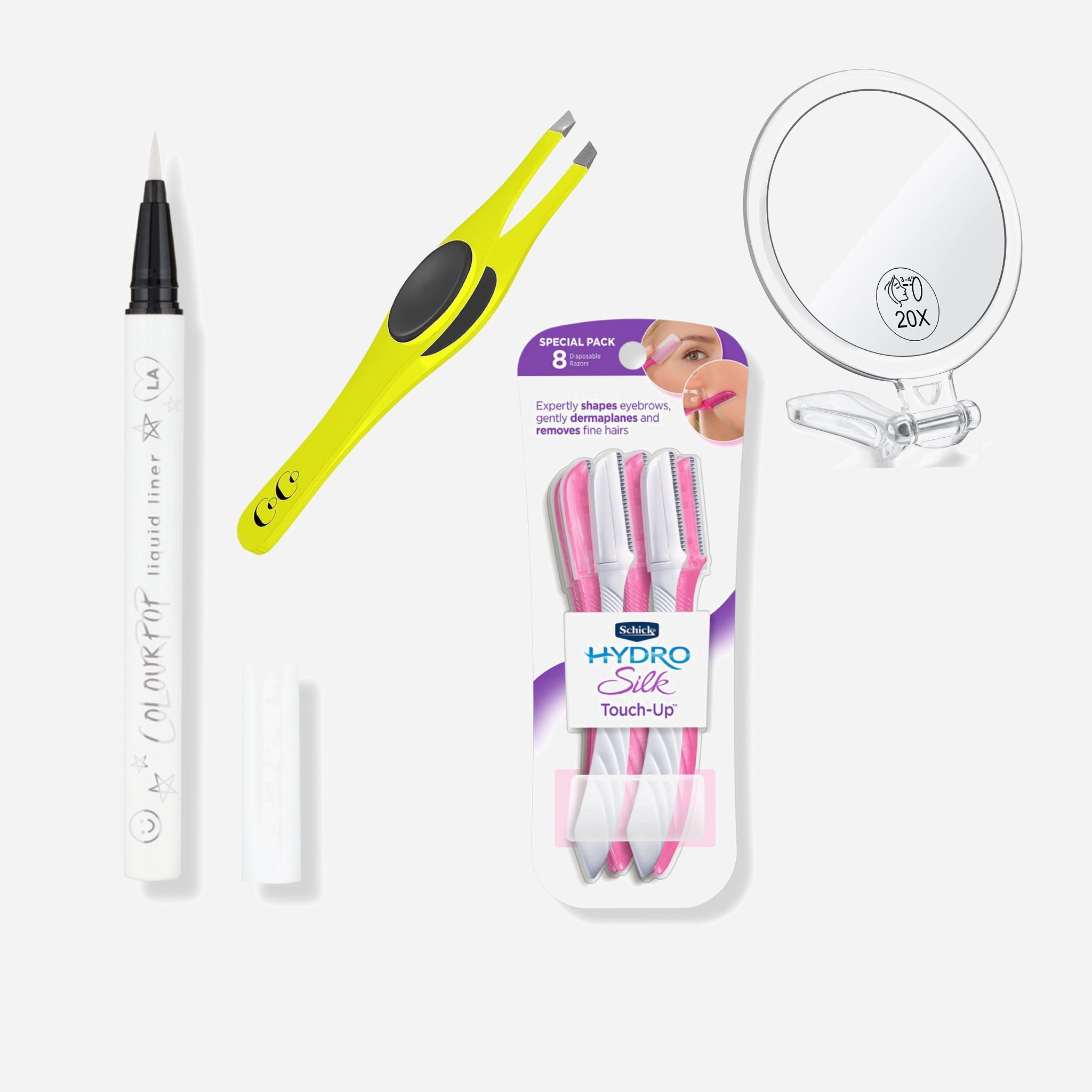 my products for the most perfect brows! 
1️⃣ white eyeliner to carve your brow shape 
2️⃣ tweezers to pluck all the hair on the white line & below 
3️⃣ brow shaver to polish everything & to get stubborn excess hair 
4️⃣ magnifying mirror for that easy zoomed in view while you groom your brows 🤎
