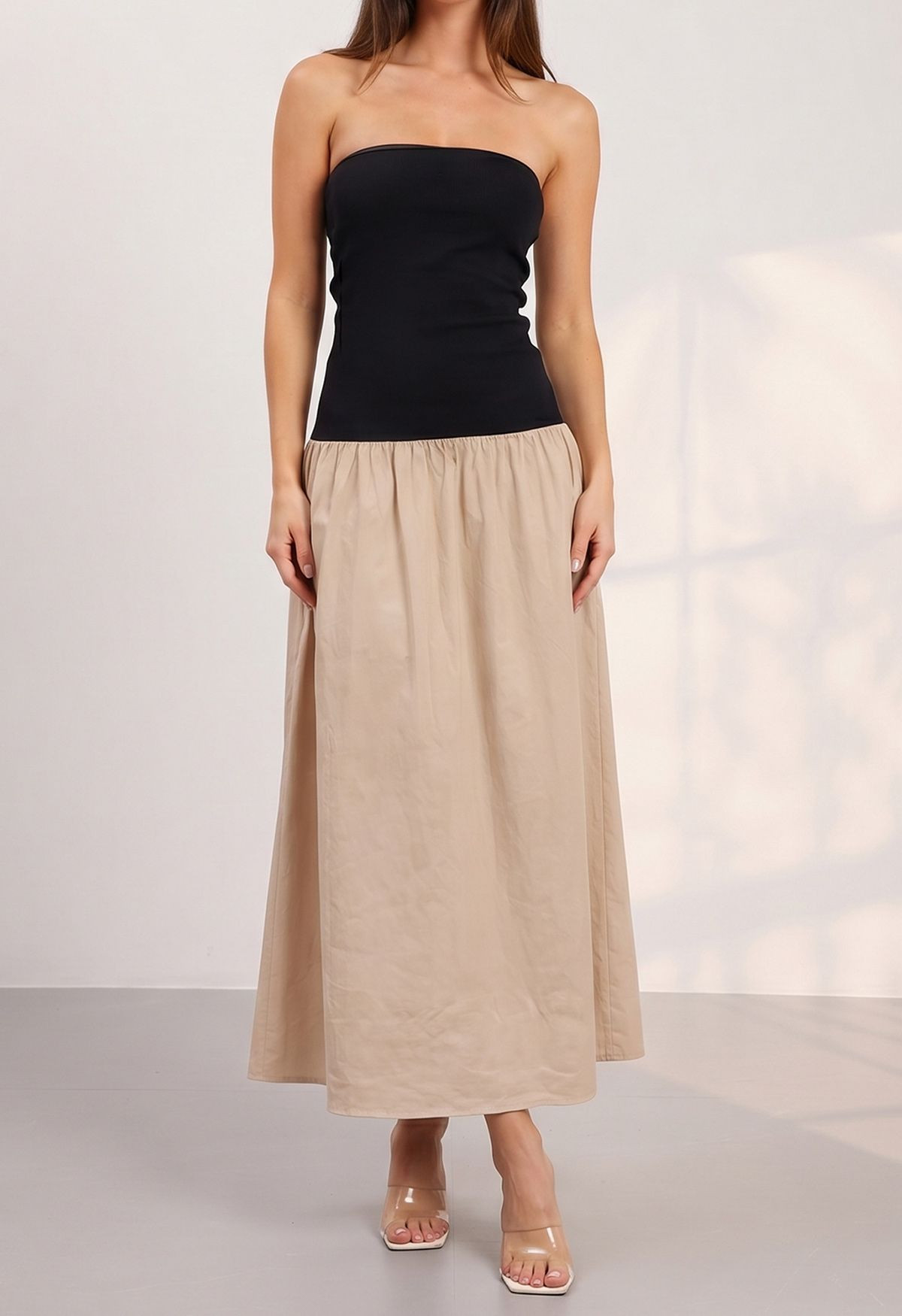 Two-Tone Low-Rise Strapless Dress for Beachside Event & Vacation | Chicwish