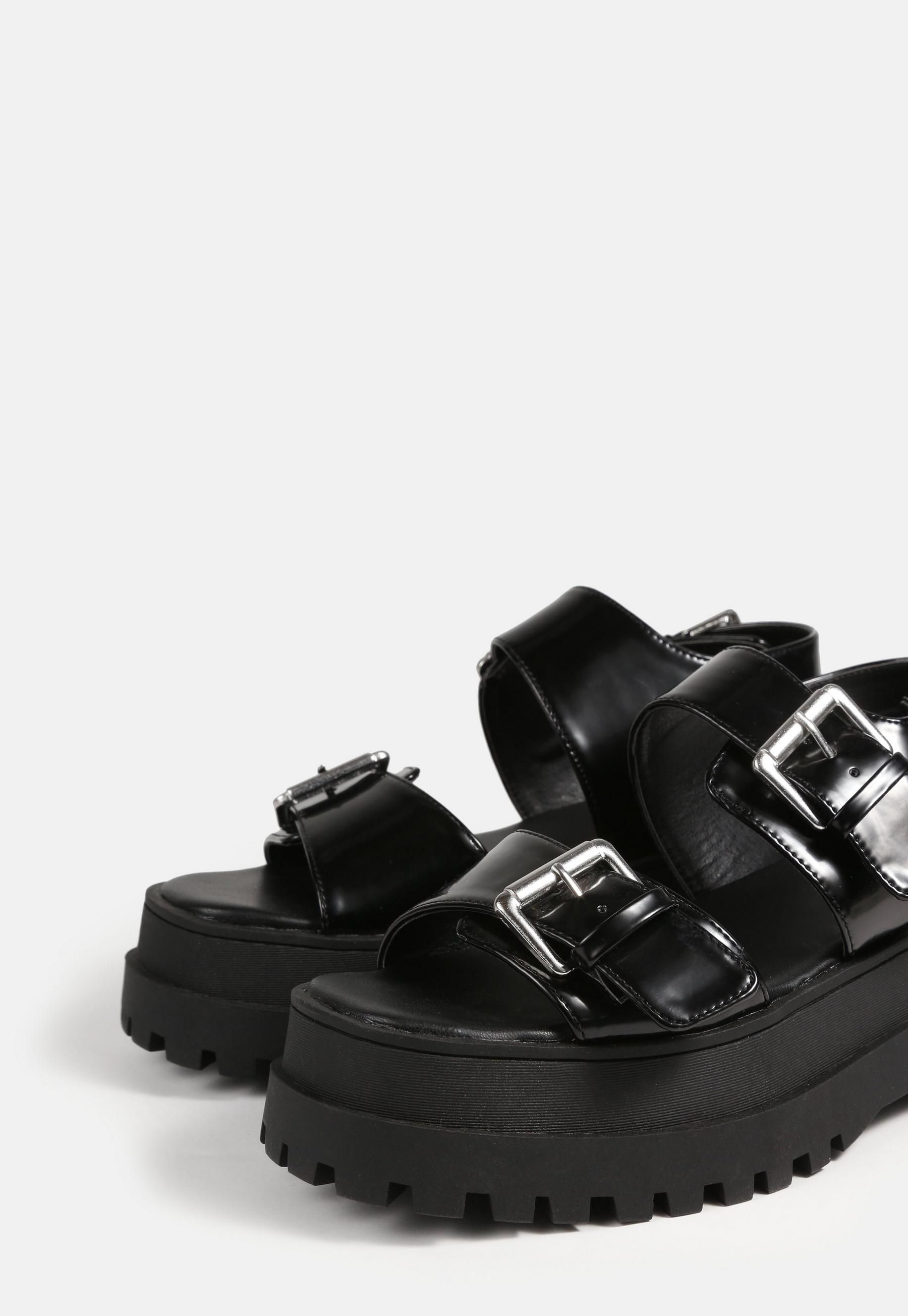 Missguided - Black Buckle Chunky Grandad Sandals | Missguided (US & CA)