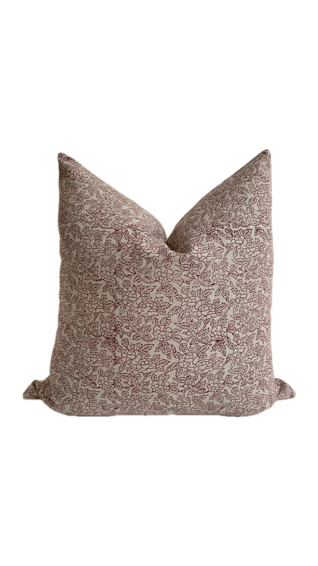 Sunniva || Hand Block Print Handmade Maroon-Beige Linen Pillow Cover | Artisanal Designer High-Qu... | Etsy (US)
