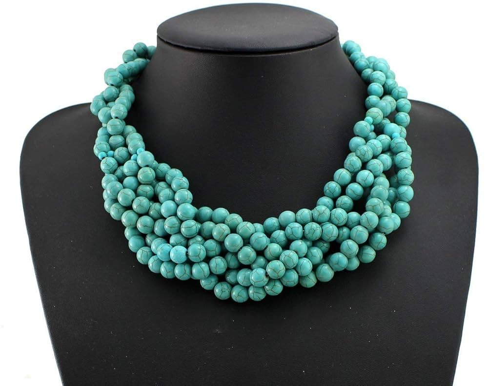 Hand-Woven Turquoise Stone Beaded Necklace Turquoise Necklace Statement Necklace Bib Necklace | Amazon (US)