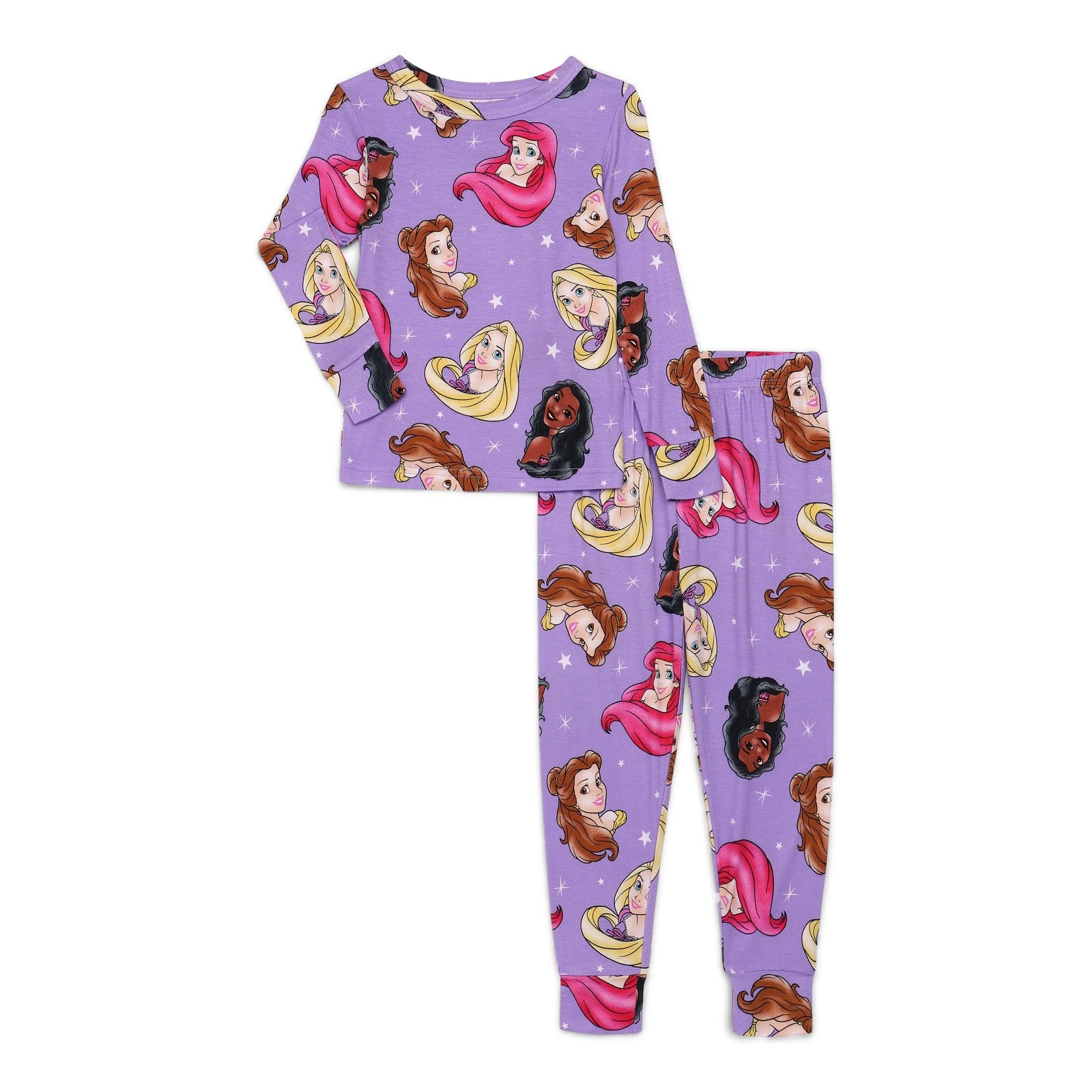 Disney Princess Toddler Unisex Long Sleeve Top and Pants, 2-Piece Pajama Set, Sizes 12M-5T | Walmart (US)