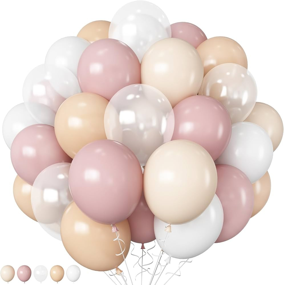Blush Pink Balloons 60 Pcs 12 Inch Dusty Pink White Sand Latex Balloon Retro Pink Nude Cream Clea... | Amazon (US)