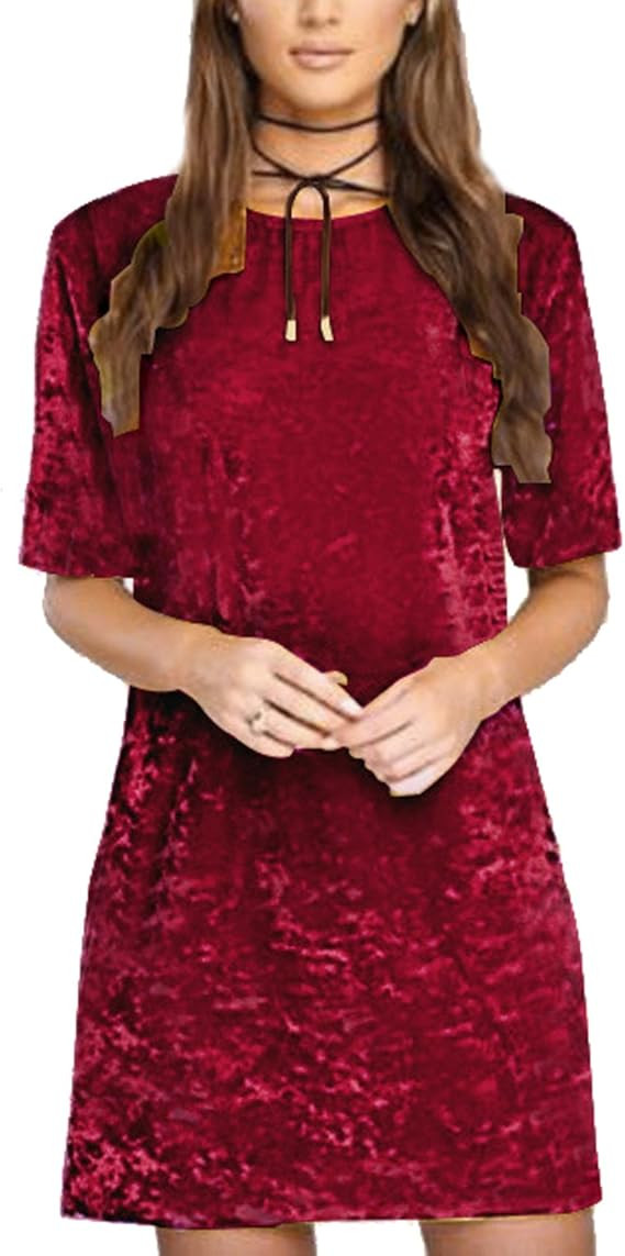 R.Vivimos Women's Summer Short Sleeve Crushed Velvet Mini Short Dresses | Amazon (US)
