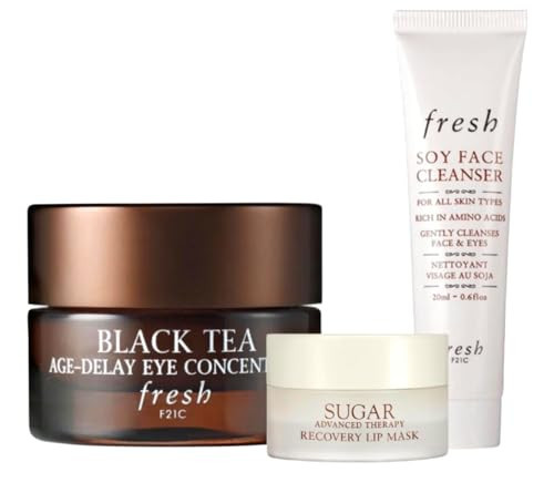 Fresh Black Tea Age Delay Eye Concentrate Cream 0.5oz / 15mL (Full Size), Fresh Soy Face Cleanser (Mini Size), Sugar Advanced Lip Mask (Mini Size) | Amazon (US)
