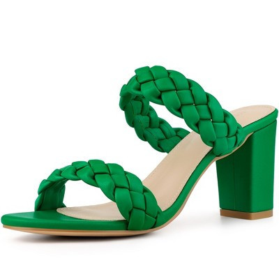 Allegra K Women's Braided Heeled Slip-on Chunky Heel Slide Sandals Grass Green 10 | Target