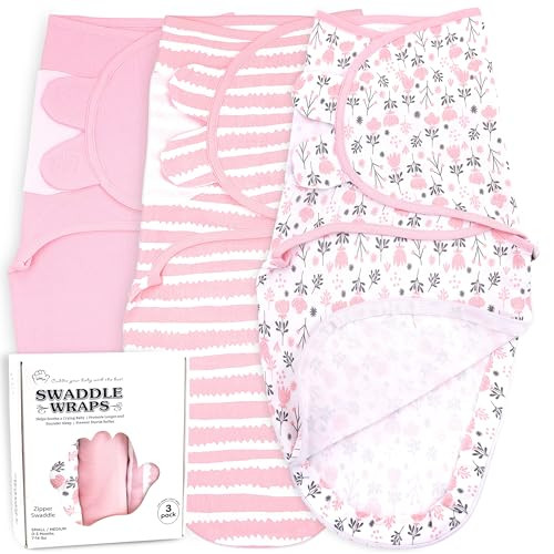 Bublo Baby Swaddle Sleep Sack with Zipper - Swaddles for Newborns - 3 Pack Baby Swaddles for 0-3 Months - Infant Sleeping Swaddle Sack – Adjustable Swaddle Blanket Wrap Boy Girl, Pink Flowers | Amazon (US)