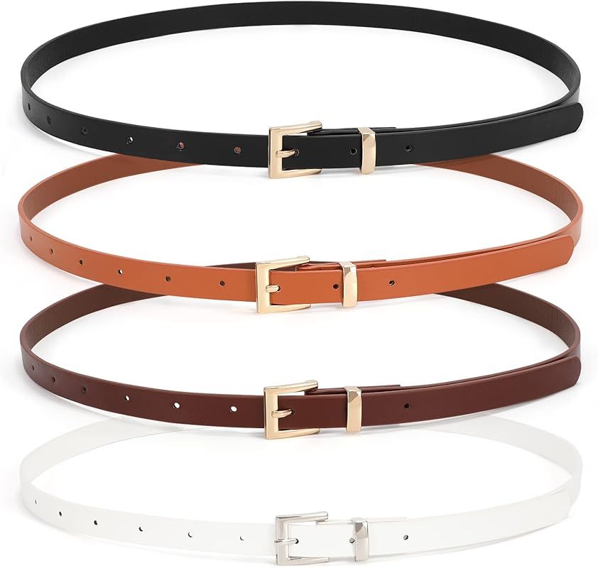 WHIPPY Set of 4 Women Skinny Leather Belt Thin Waist Belt with Metal Buckle for Pants Jeans Dre... | Amazon (US)