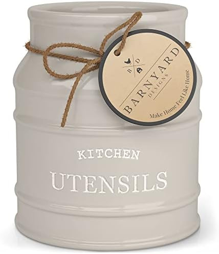 Barnyard Designs Ceramic Farmhouse Kitchen Utensil Holder for Countertop, Decorative Kitchen Utensil | Amazon (US)