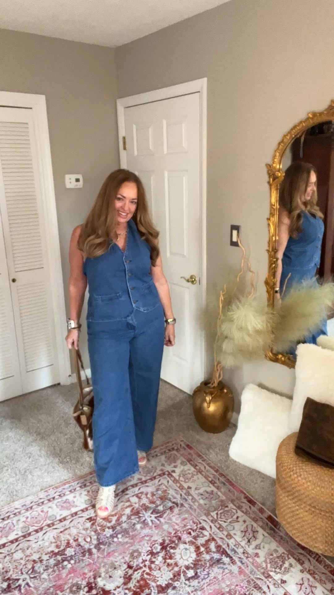 2 piece denim set with wide leg jeans and fun halter top.

 Women's Two Piece Denim Set Button Down Backless Tank Top and Wide Leg Jeans 2 Piece Outfit Suits

#LTKOver40 #LTKdayinmylife #LTKNYFW
