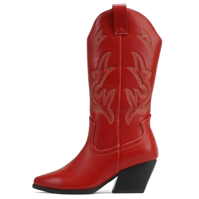 Soda Women Cowgirl Cowboy Western Stitched Heel Boots Pointy Toe Mid Shaft ORVILLE-S Red 7 | Walmart (US)