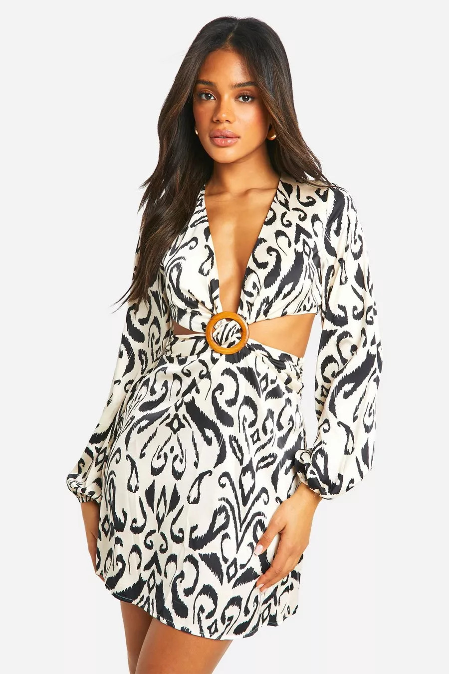 Abstract Print Cut Out Mini Dress | Boohoo.com (UK & IE)