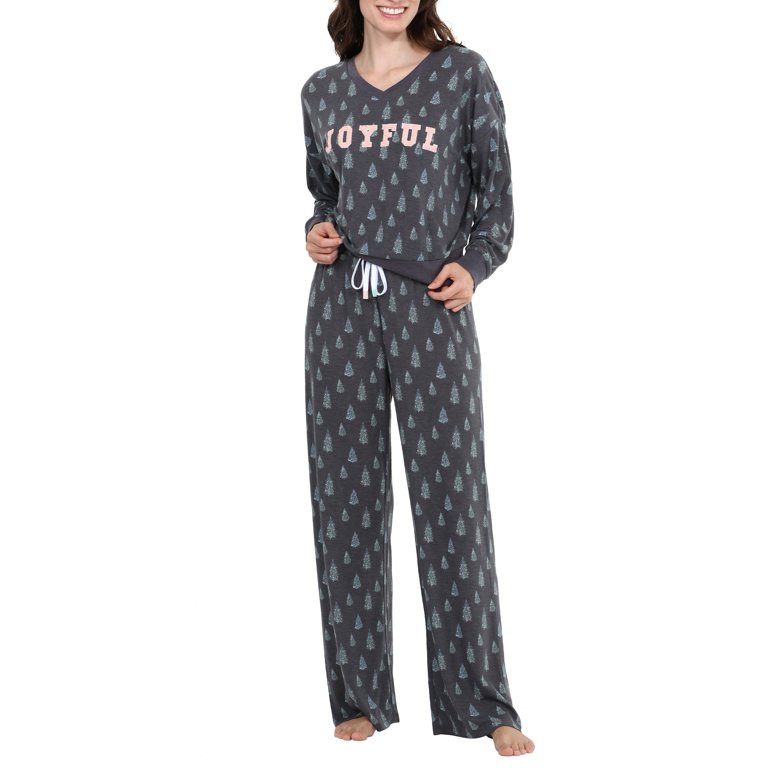 Honeydew Intimates Merry & Bright Hacci Long Vee Set V-Neck Raglan Top & Drawstring Wide-Leg Jogg... | Walmart (US)