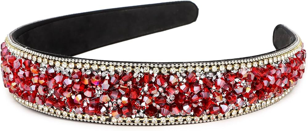 Wecoe Red Rhinestone Wide Headband for Women Girls - Fancy Sparkly Bling Diamond Beaded Jeweled F... | Amazon (US)