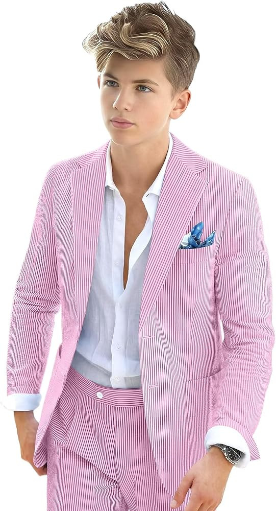 Boys Seersucker Suit 2 Piece Tuxedo for Boy Striped Blazer Pants Boys Summer Beach Wedding Suit | Amazon (US)