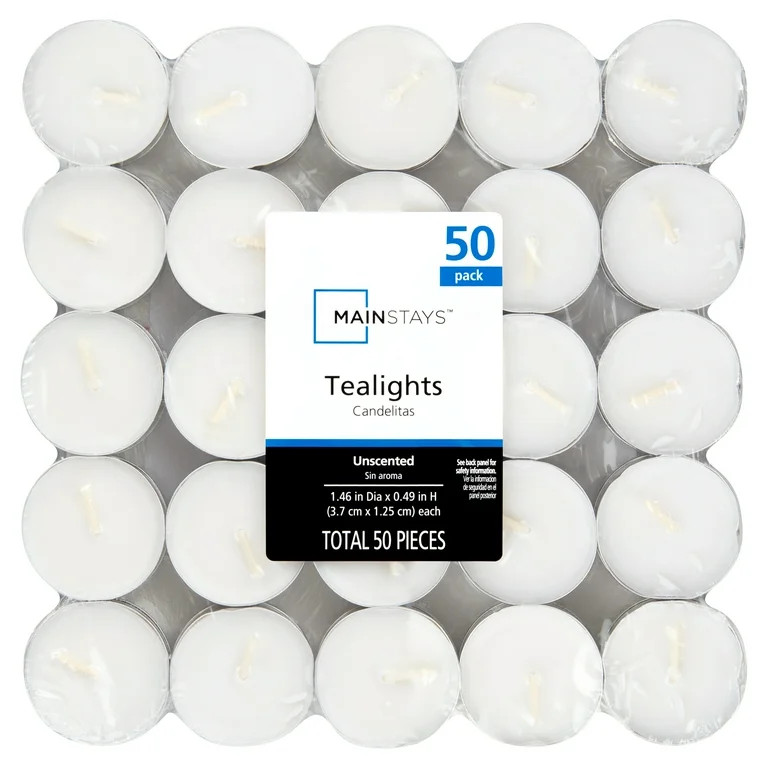 Mainstays White Unscented Indoor/Outdoor Tealight Candles, 50 Count - Walmart.com | Walmart (US)
